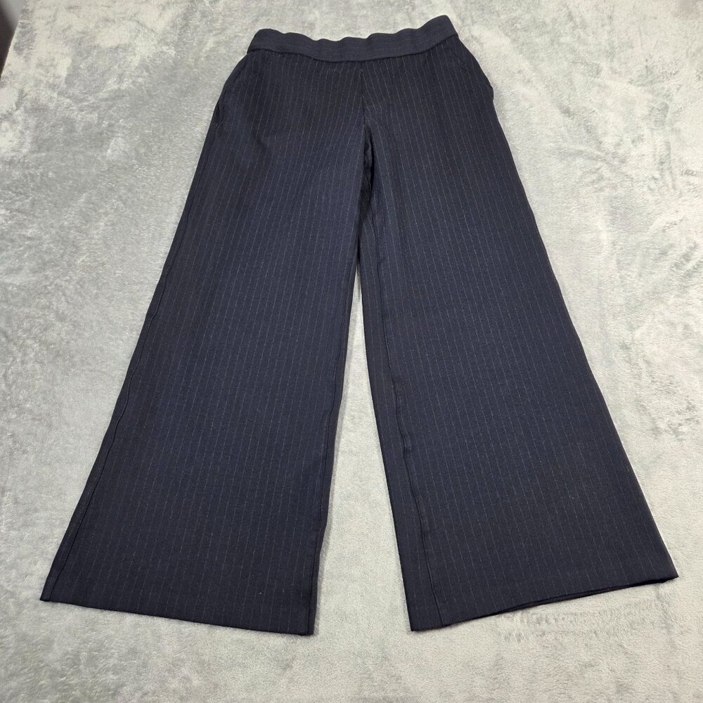SPANX Pants Womens Small Petite Navy Stripe PerfectFit Ponte Wide Leg Cropped
